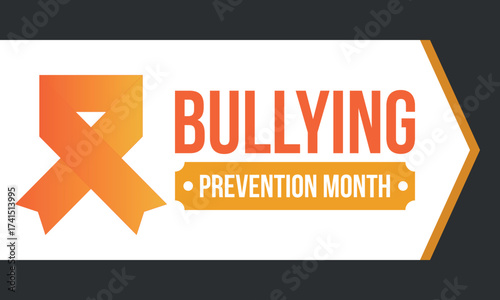 National Bullying Prevention Month in October. Stop bullying. Annual nationwide campaign to keep all youth safe from bullying. Orange color. Poster, card, banner, background. Vector illustration