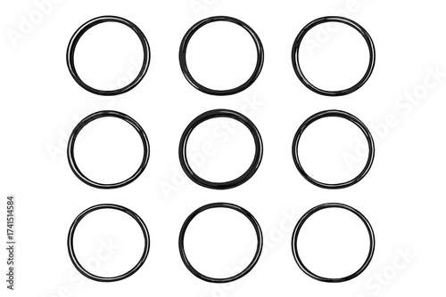 Hand drawn circle set with black highlight rings, vector illustration collection of simple round borders, transparent background, ordered minimal graphic elements for design