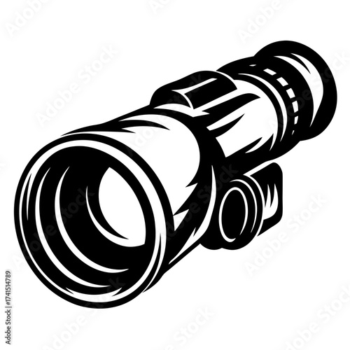 Monochromatic vector illustration of a rifle scope for aiming at distant targets