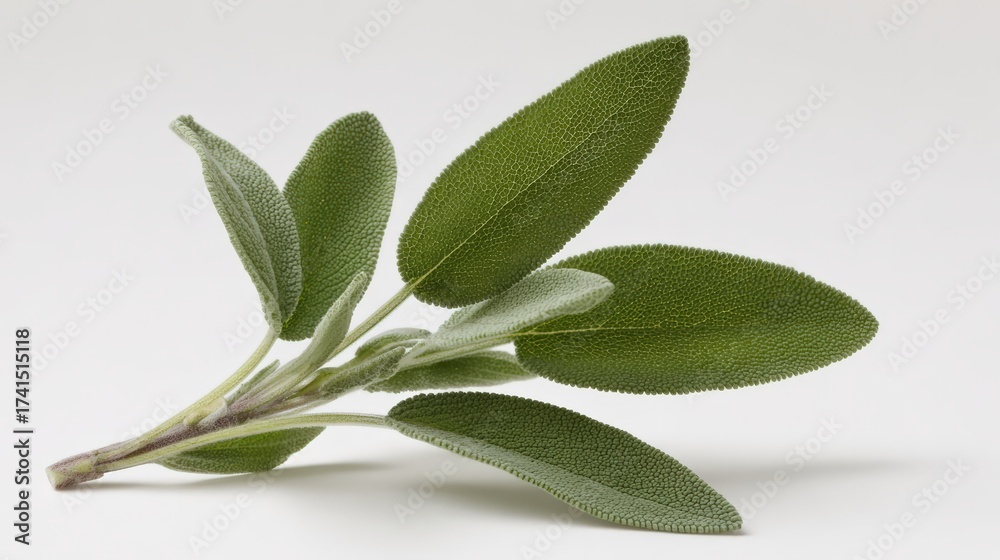 Obraz premium Fresh green sage leaves on light background for culinary and herbal uses