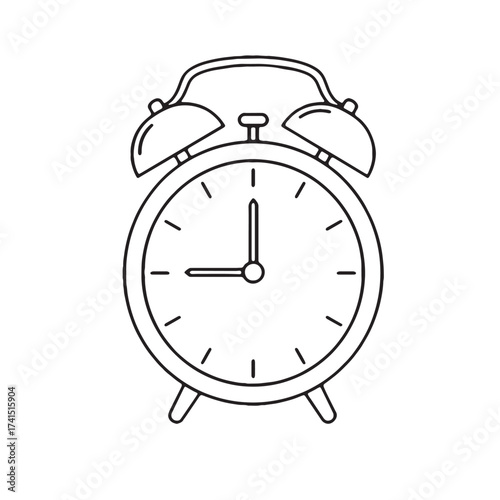 Simple hand drawn illustration of an alarm clock with bells