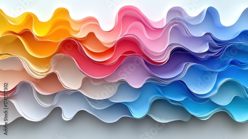 Colorful Wavy Paper Layers Displaying Smooth Fluid Design Texture