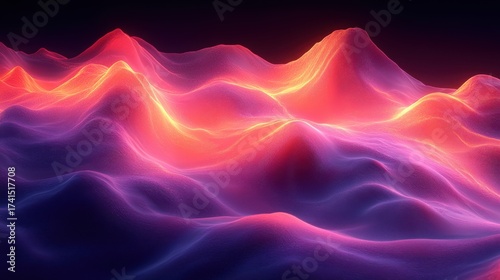 Vibrant Neon Waves of Light Creating Abstract Landscape Scene