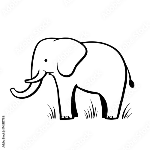 African Elephant. African Elephant simple black and white line art vector logo