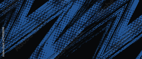 sports background, banner design in blue and black with pointed shapes and empty space. brush stroke pattern