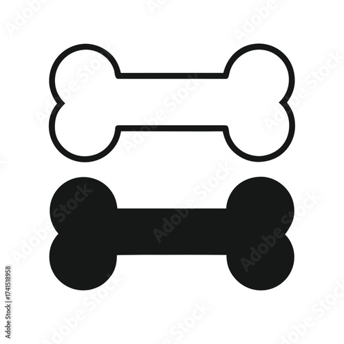 Vector illustration Two dog bone icons one outlined white one solid black silhouette