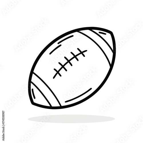 Vector illustration Black and white hand drawn american football icon with shadow