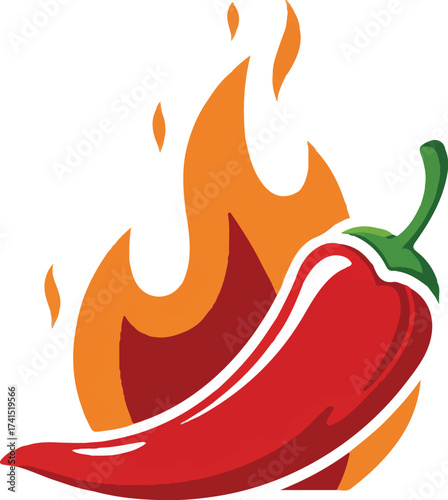 Red hot chili pepper cartoon flame vector icon design symbol spicy food illustration