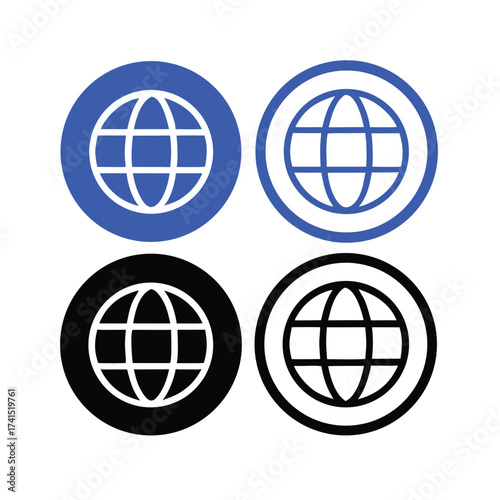 Vector illustration Four globe icons in blue and black on white background world