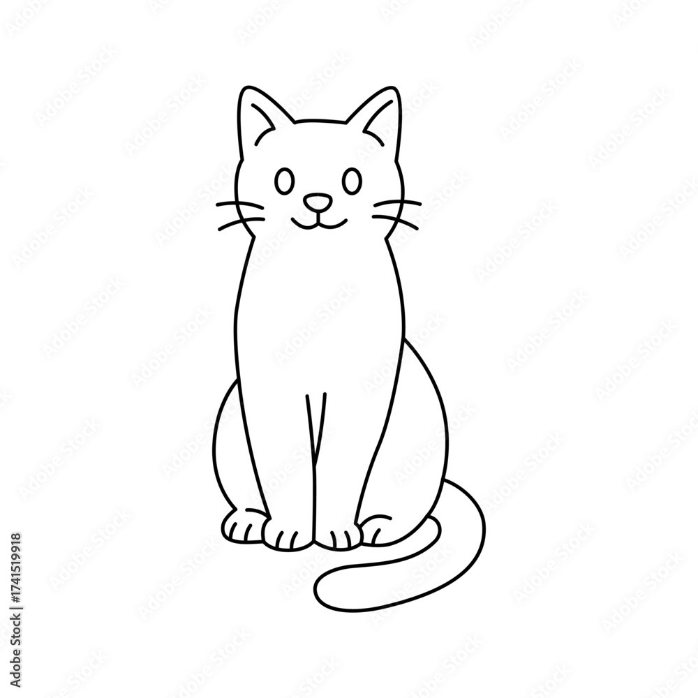 Obraz premium Cartoon cat with long tail. Minimal vector line art illustration of feline pet animal