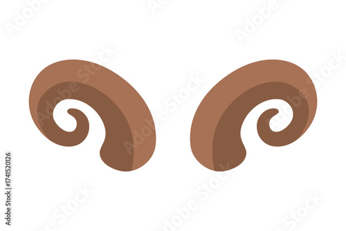 Brown ram horns. Cartoon vector illustration isolated on white for animal, farm or fantasy character design