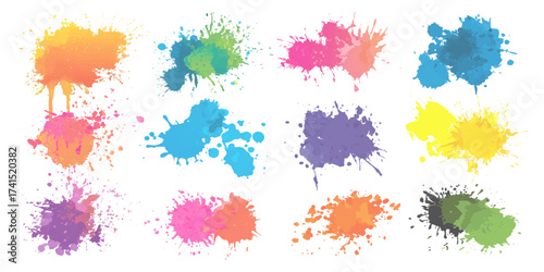 Colorful watercolor paint brush set on a white background. Isolated white background set with modern watercolor stains.