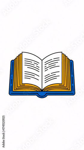 A stylized open book with blue and orange pages, symbolizing education, study, and reading. Ideal for libraries, classrooms, and creative projects emphasizing knowledge and literacy.