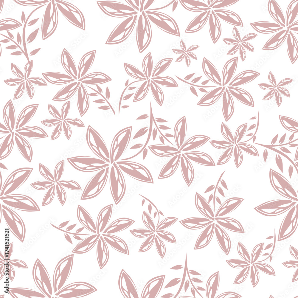 Fototapeta premium Exotic hand drawn flowers, seamless patterns with floral for fabric, textiles, clothing, wrapping paper, cover, banner, home decor, abstract backgrounds