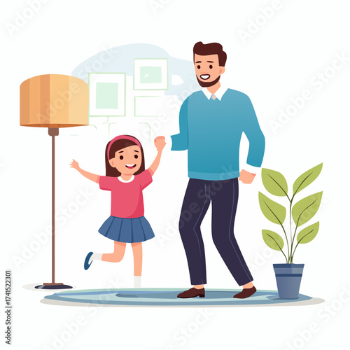 Father and daughter dancing in living room