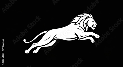 Εκτύπωση καμβά White lion leaping on a black background