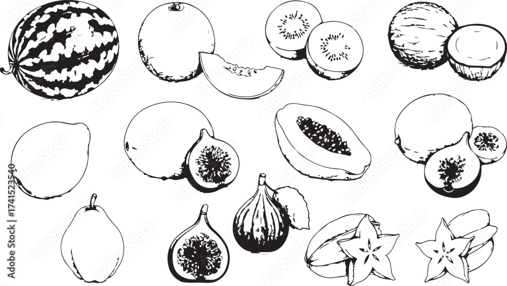 Obraz premium A set of Easter eggs vector illustration with various fruit and vegetable icons as a doodle sketch drawing design