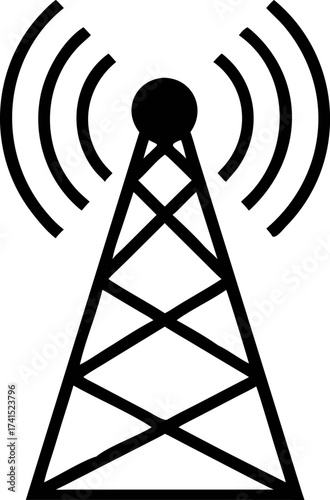 A simple radio tower icon broadcasting a wireless signal. Vector illustration of a telecommunication antenna for mobile networks. Ai generated graphic