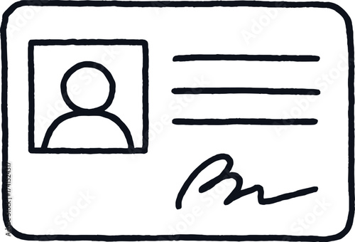 Hand drawn doodle style icon of an identification card with profile picture placeholder for personal and office identity concepts