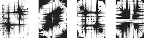 Grunge textures background with dynamic splatter and grid elements