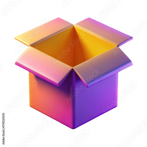 3d open cardboard box isolated on transparent background