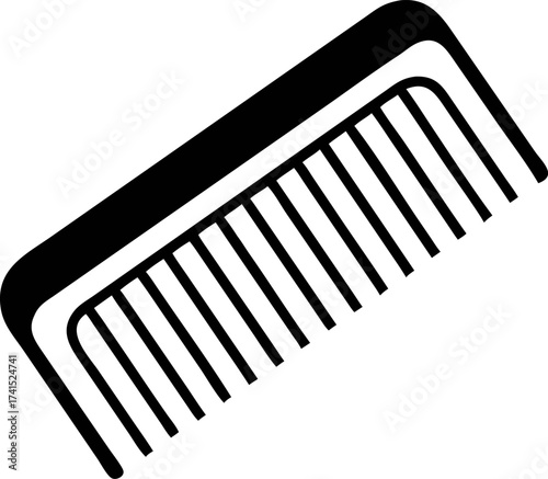 A detailed monochromatic illustration of a comb, highlighting its teeth and handle. Perfect for haircare, grooming, and beauty-related projects