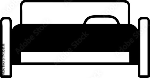 Monochromatic illustration of a bed, showcasing minimalist design with a pillow and simple, clean lines, perfect for representing comfort and relaxation