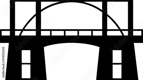 Iconic Bridge Design in Urban Setting, Vector Illustration, Minimalist Black and White Style