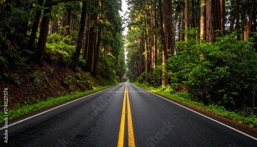 Road Through Redwood National Park - A Scenic Journey.