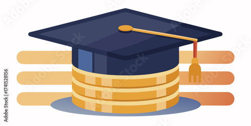 Graduation cap placed on a stack of gold coins symbolizing investment in education and financial success