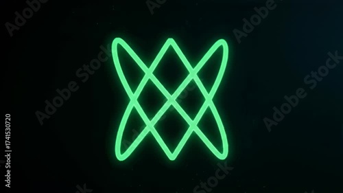 Glowing Green Abstract Geometric Symbol on Dark Textured Surface