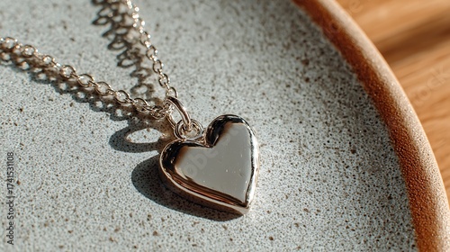 Stylish silver heart charm on delicate chain high resolution picture