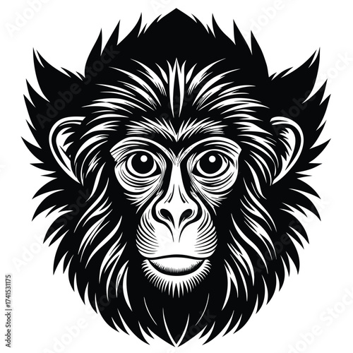 Nilgiri Langur Head Silhouette with Tufted Hair in Minimal Style