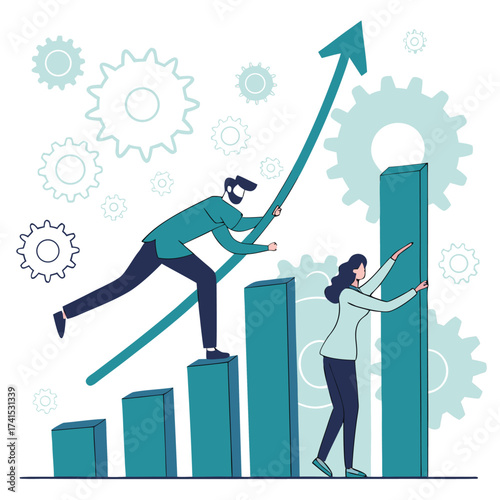 People working together to achieve business growth on a chart