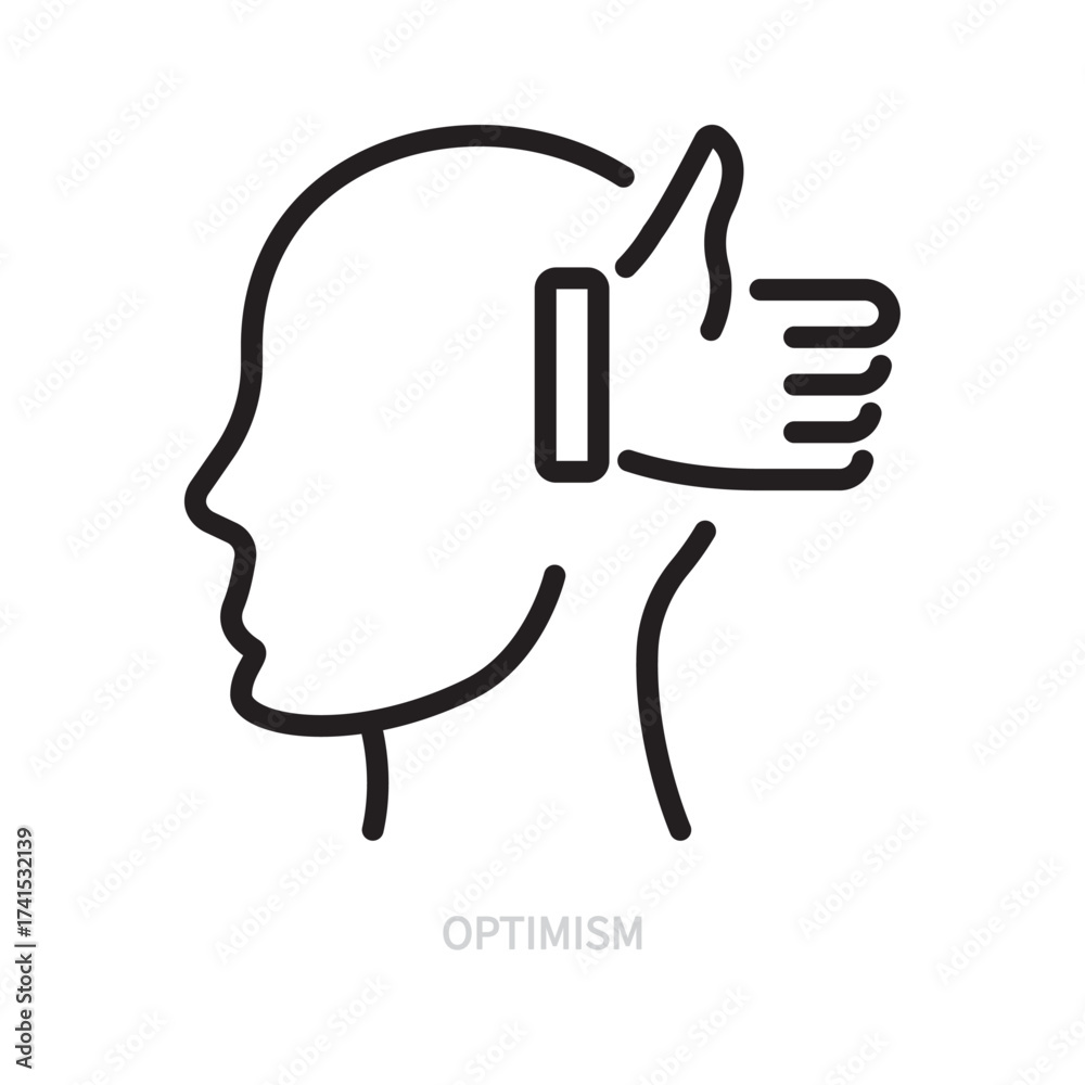Fototapeta premium Optimism line icon. Human psyche symbol. Mind, thinking, emotion sign. Psychology concept. Isolated on a white background. Editable stroke. Flat design. Vector illustration.