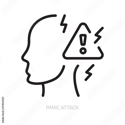 Panic attack line icon. Human psyche, disease symbol. Diagnosis sign. Psychology concept. Isolated on a white background. Editable stroke. Flat design. Vector illustration.