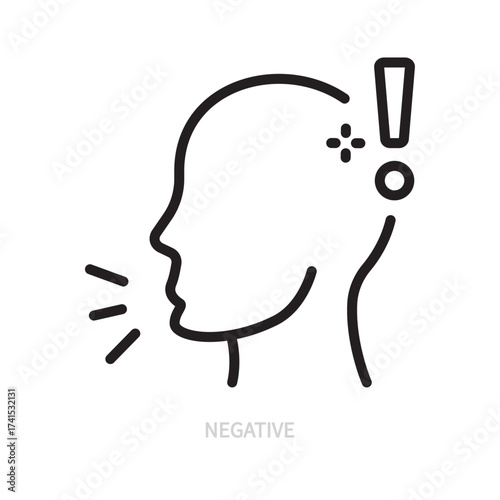 Negative line icon. Human psyche symbol. Mind, emotion sign. Psychology concept. Isolated on a white background. Editable stroke. Flat design. Vector illustration.