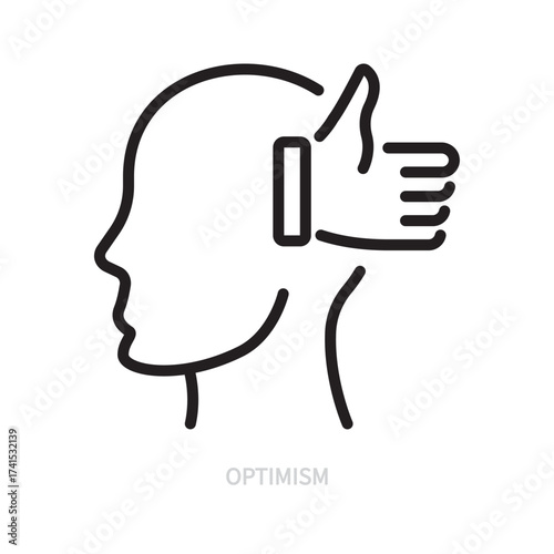 Optimism line icon. Human psyche symbol. Mind, thinking, emotion sign. Psychology concept. Isolated on a white background. Editable stroke. Flat design. Vector illustration.