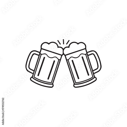Tilted Beer Mugs Icon – Minimal Cheers Vector Illustration