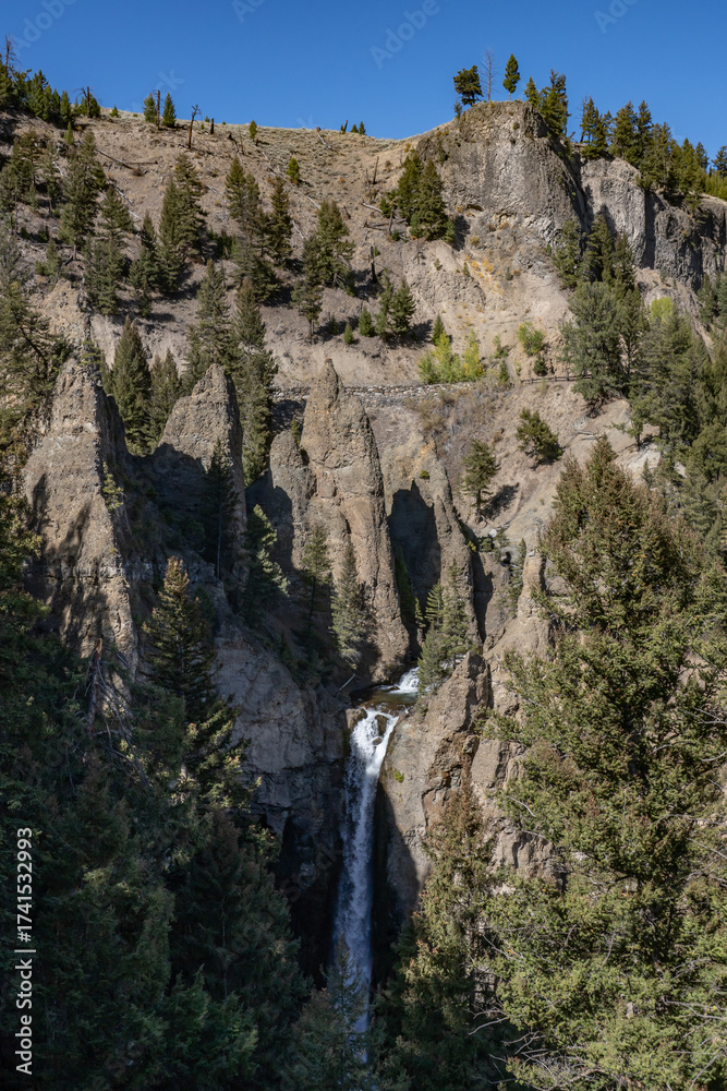 Fototapeta premium Tower Fall, Tower Creek. Yellowstone River Overlook, Devils Den, Yellowstone National Park , Wyoming. Yellowstone River