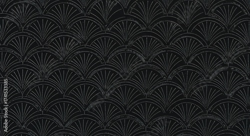 Tie dye art deco fan pattern, elegant black background, vintage geometric texture, luxurious design element for commercial usage
