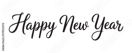Happy New Year bold cursive lettering on white calligraphy