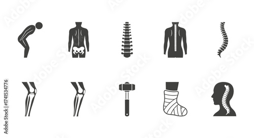 Human spine anatomy and medical treatment icon collection