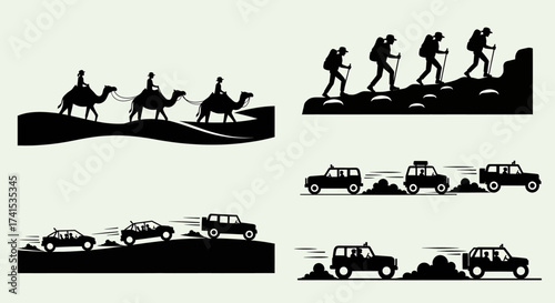 Vector Silhouette Set of Outdoor Travel and Adventure