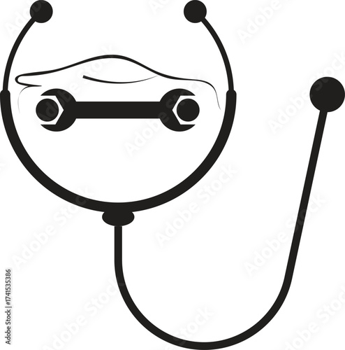 Car repair medical stethoscope symbol automotive mechanic health diagnostics concept art isolated on white background