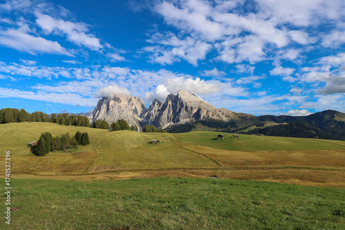 Serenity unfolds as alpine fields meet the grandeur of Sassolungo