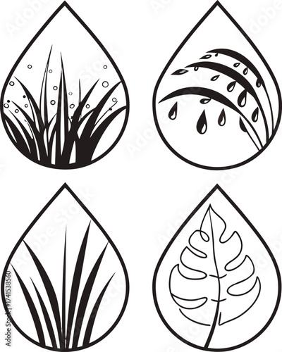 Eco Nature Icon Set with Leaves and Floral Elements