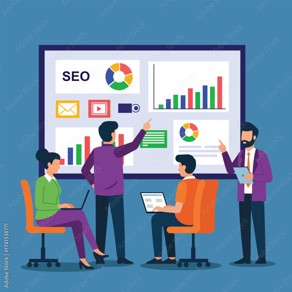 Fototapeta premium Digital Marketing Strategy Planning flat style illustration