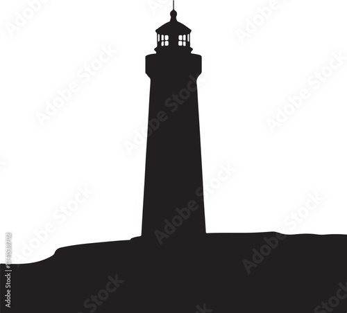 Lighthouse Silhouette Sea Beacon Navigation Tower Coast Ocean Guiding Safety Island Landmark Marine Nautical Landscape Isolated