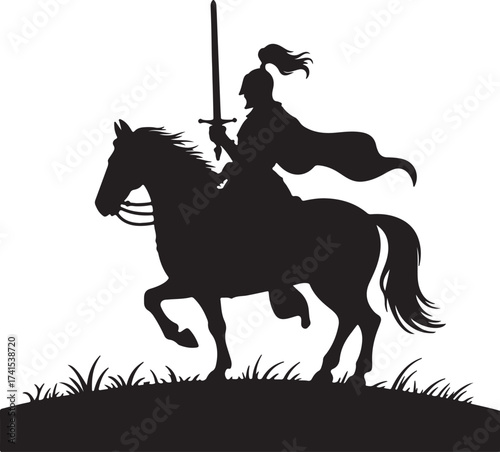 Knight On Horse Silhouette Cavalry Medieval Rider Soldier Warrior Armor Sword Conquest Combat Battle Equestrian Ancient Hero
